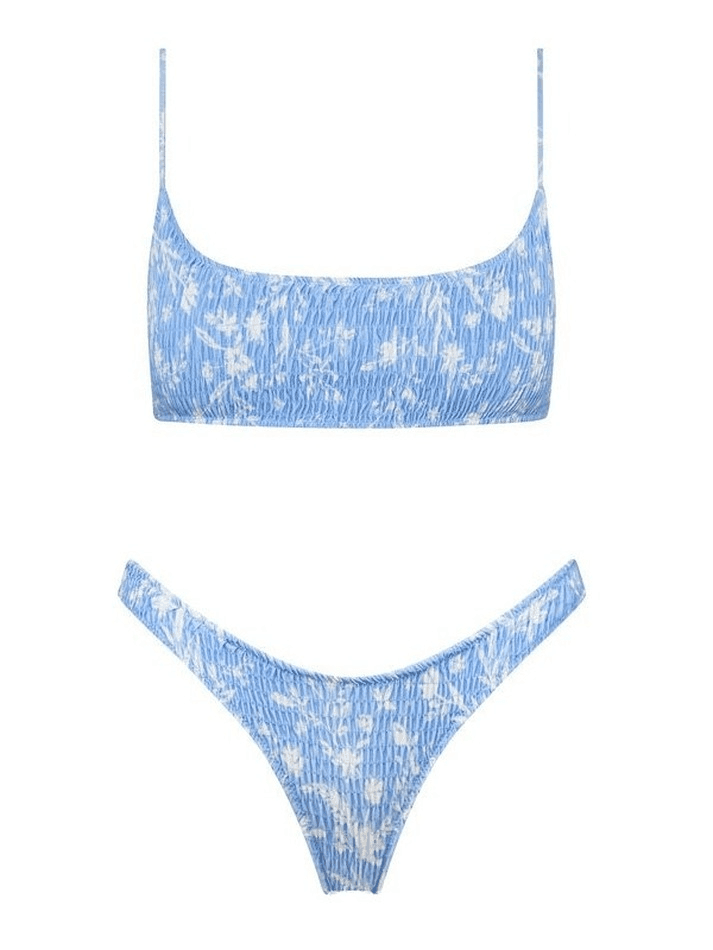 Toloer Floral Print Smocked Bikini Set-Outfit Ideas
