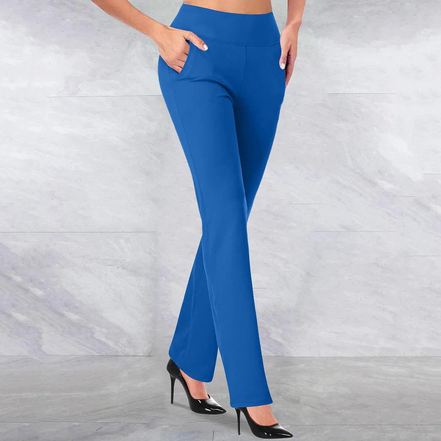Womens Dress Work Casual Pants Trousers Straight Full Length Pocket Stretchy Daily Black