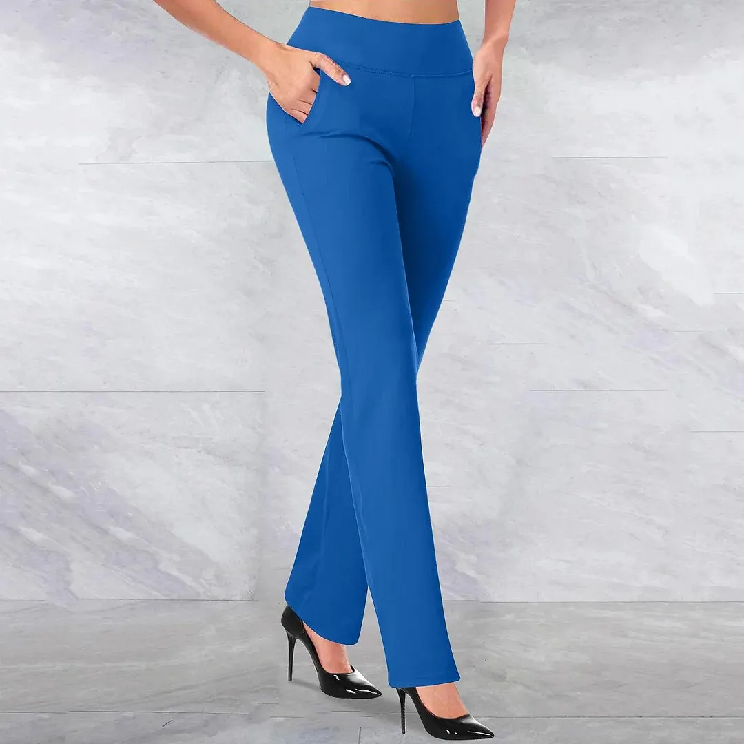 Womens Dress Work Casual Pants Trousers Straight Full Length Pocket Stretchy Daily Black
