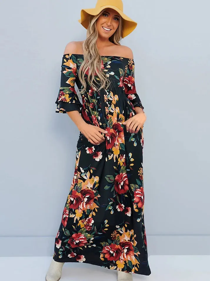 One-shoulder print sexy dress