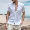 Gioiacombo™ Camicia a maniche corte in lino con colletto alla coreana estivo da uomo