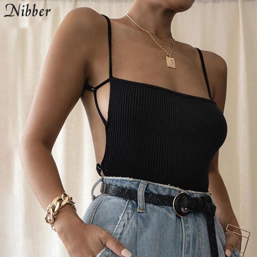 Nibber Knitting Sexy Party Solid backless Clubwear Spaghetti Strap crop top women 2020 fashion casual sleeveless skinny camisole