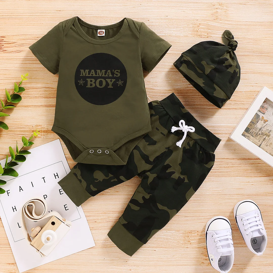 3PCS MAMA'S BOY Camouflage Printed Baby Set