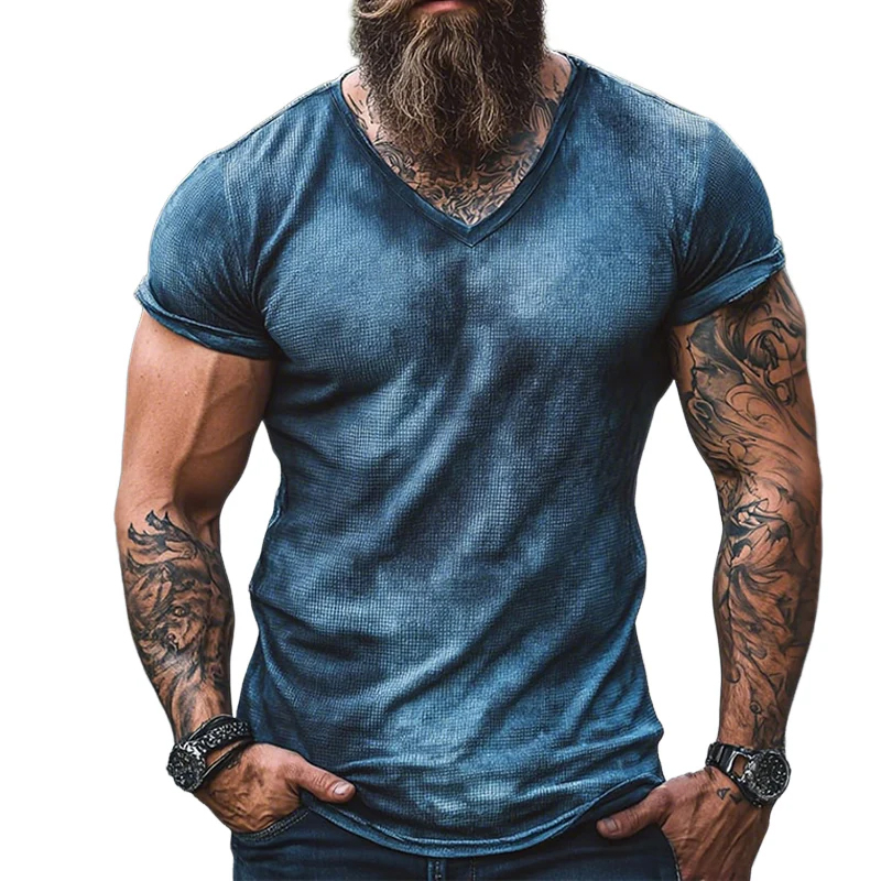 Men's Retro Casual Gradient Printed Round Neck Short Sleeve T-Shirt