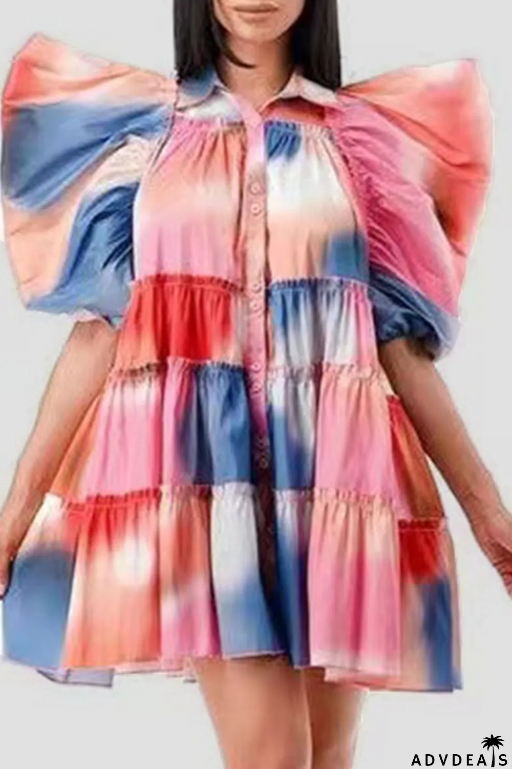 Pink Fashion Casual Print Patchwork Buckle Turndown Collar A Line Dresses