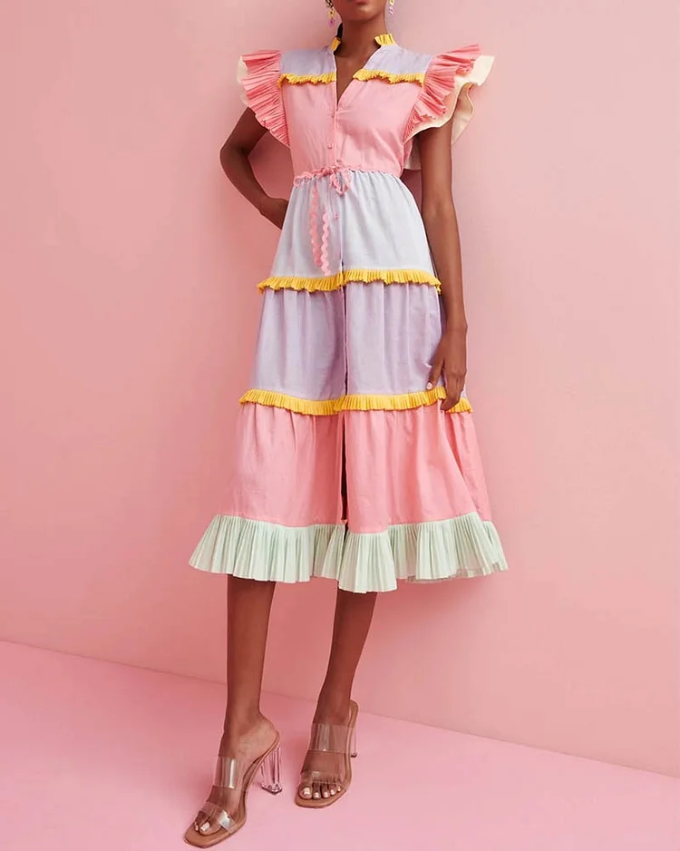 Ladies Casual Fashion Colorblock Dress