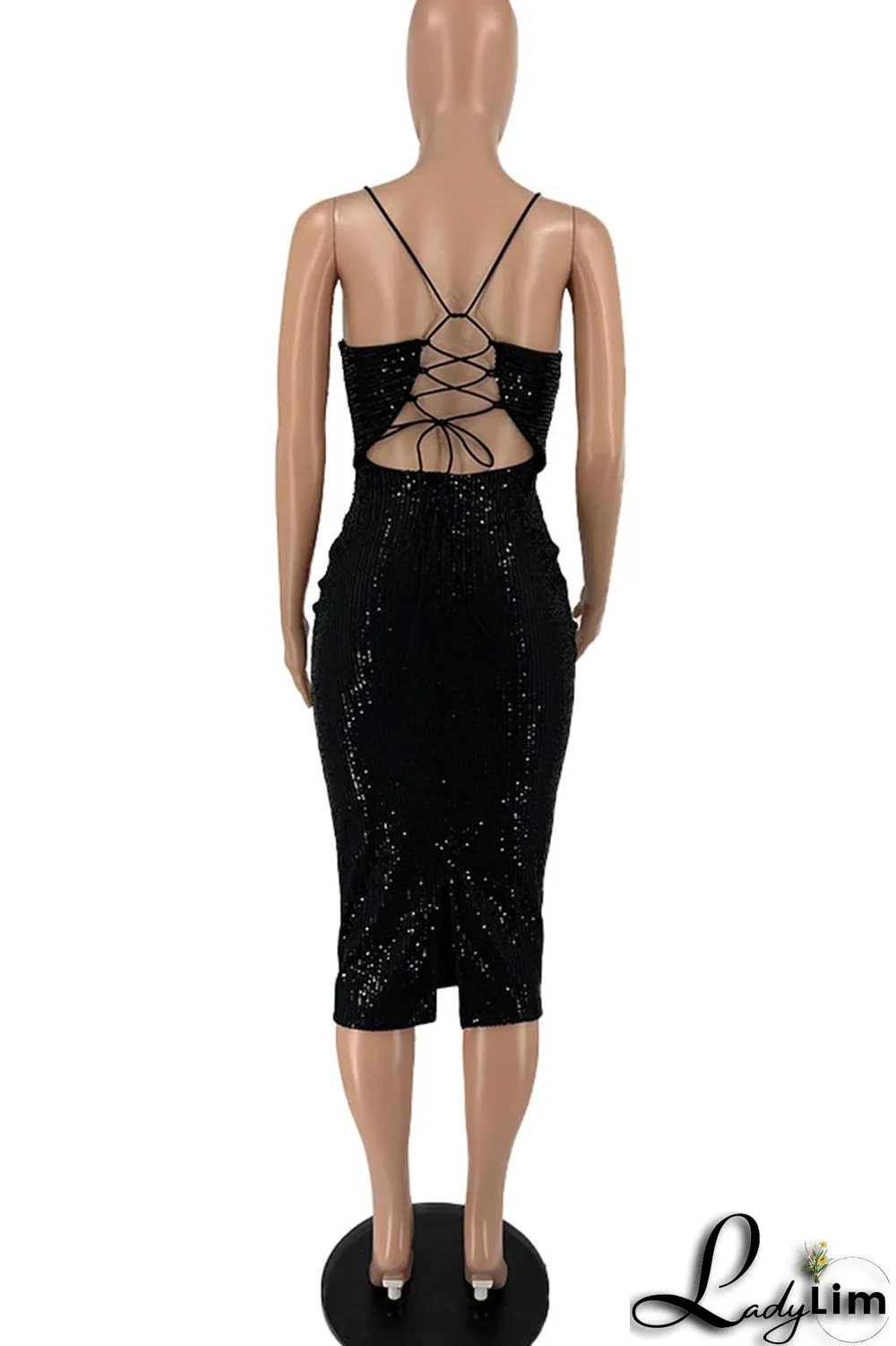 White Sexy Solid Sequins Patchwork Backless Spaghetti Strap One Step Skirt Dresses
