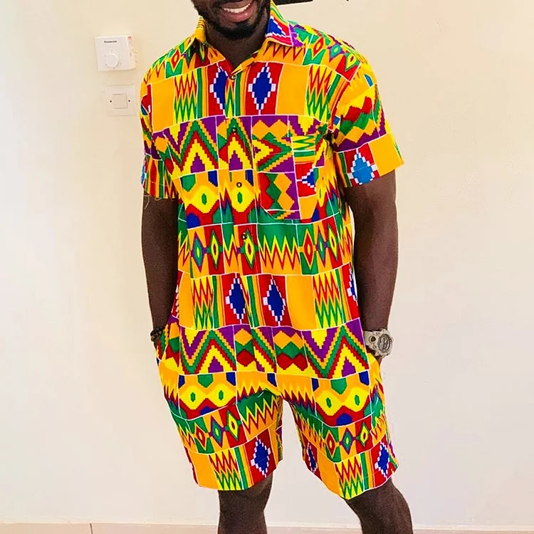 BrosWear Men'S African Ankara Printing Shirt And Shorts Co-Ord