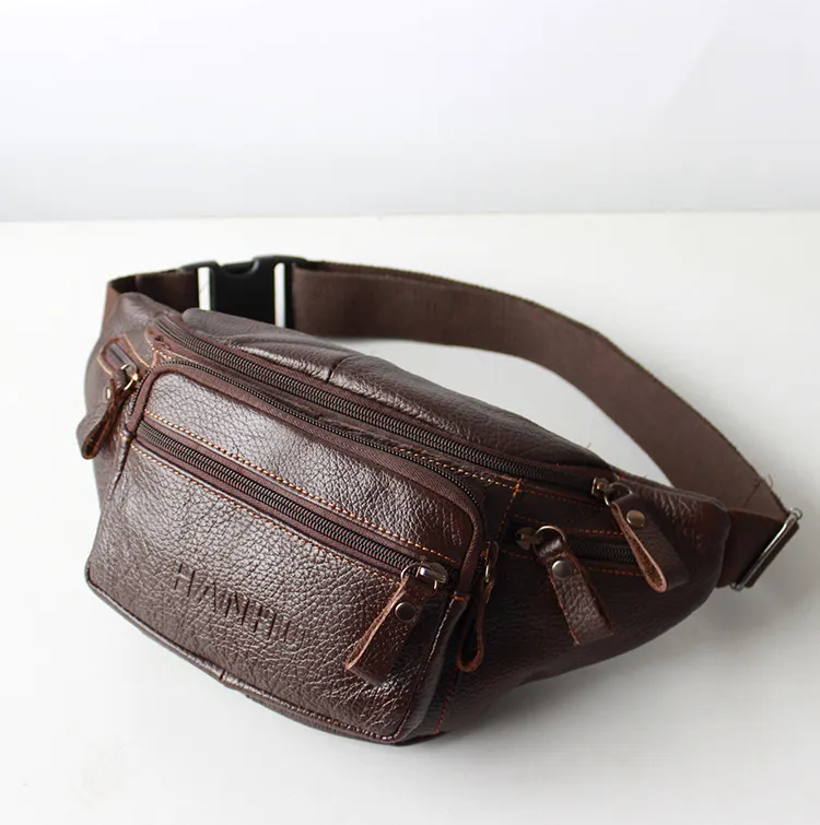 Genuine Cowhide Leather Waist Bag Men Funny Pack Belt bag Phone Pouch Multiple Pockets Hiking Running And Cycling fanny pack 가방