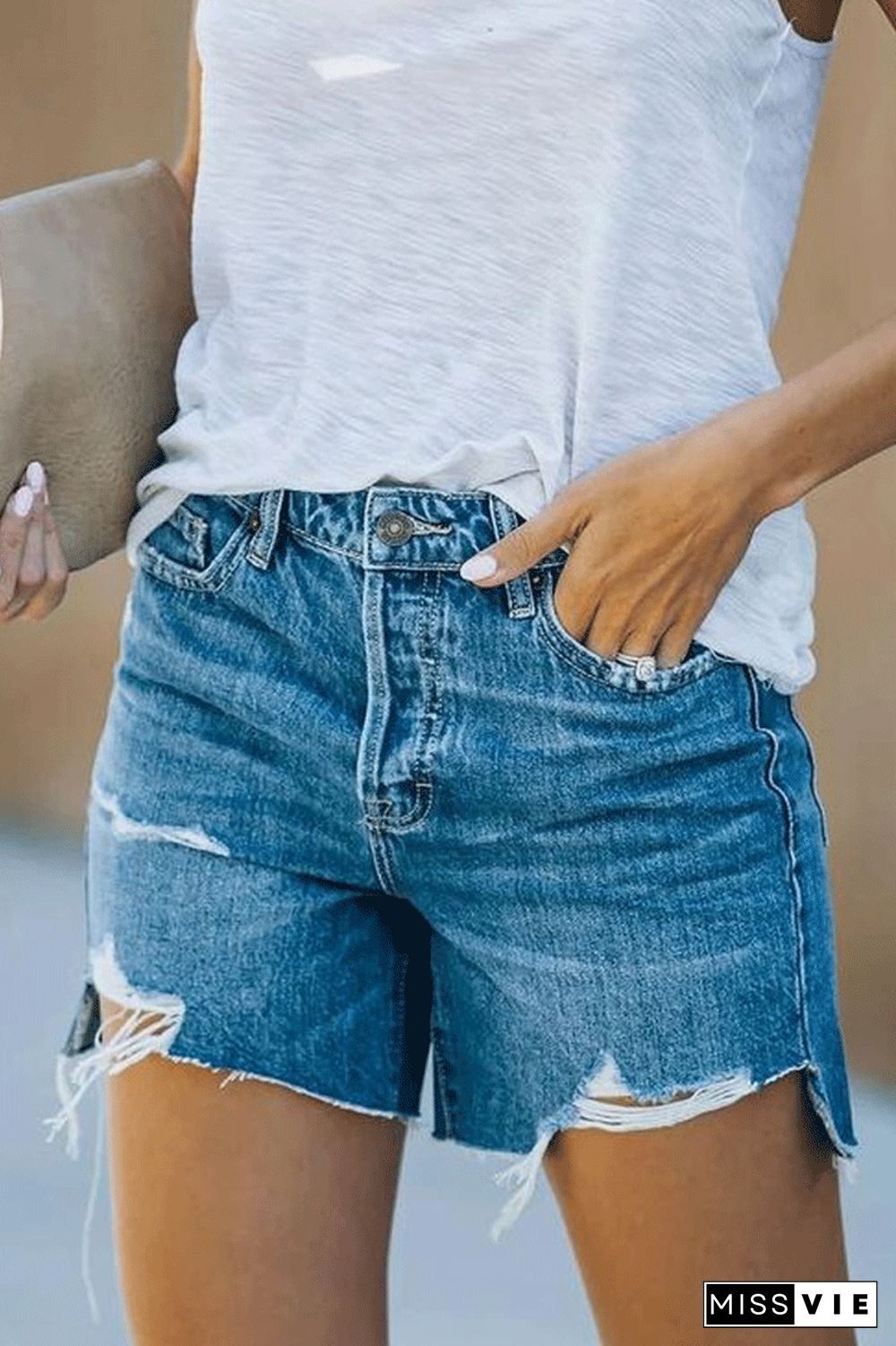 KarliDress Mid Waist Casual Denim Shorts P12650