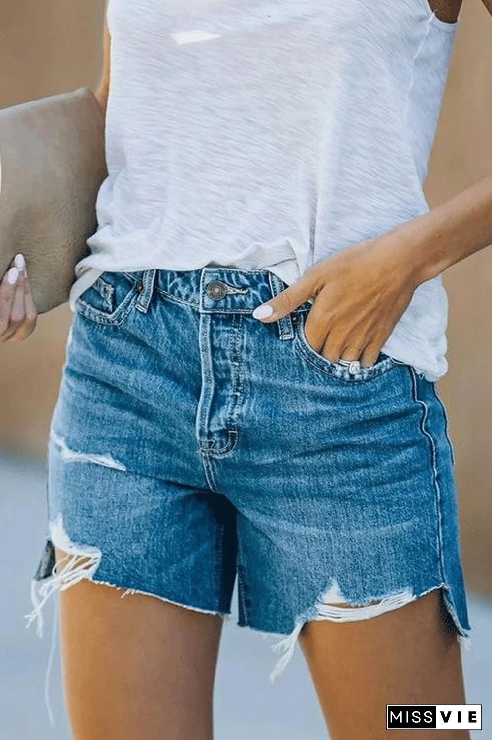 KarliDress Mid Waist Casual Denim Shorts P12650