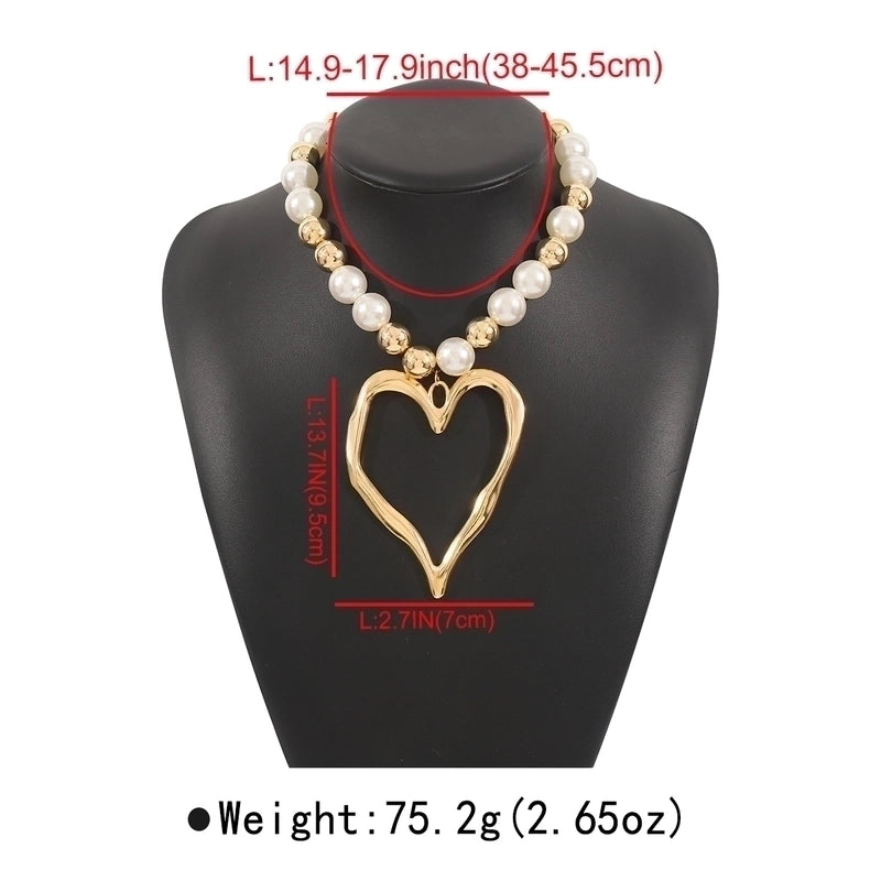 Exaggerated Beach Conch Heart Shape CCB Imitation Pearl Alloy Pendant Necklace