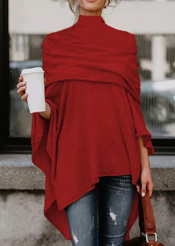 Red Top Design Natural Red Asymmetrical Low High Design Top Spring
