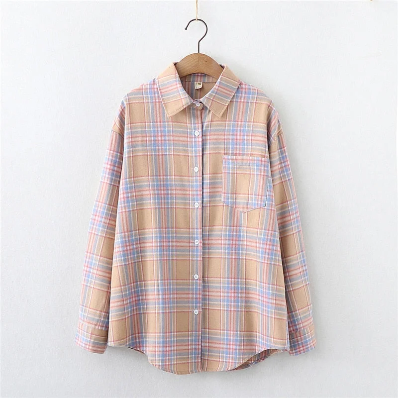 Young Style Plaid Shirts Women 2021 New Loose Design Blouse Lady Long Sleeve Blouses Cotton Casual Shirt Women Tops Blusas