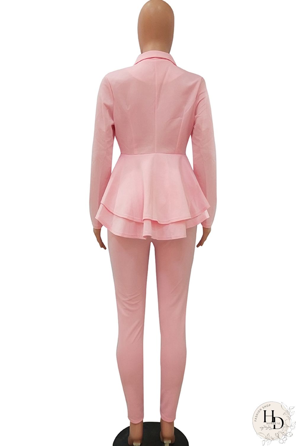 Black Casual Two Piece Suits Patchwork ruffle Solid pencil Long Sleeve