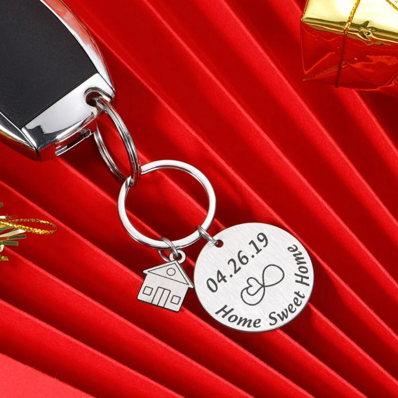Personalized Date Stainless Steel Keychains with Mini Home Keys Pendant