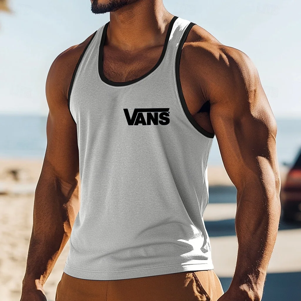 Men's Casual Logo Print Contrast Tank Top
