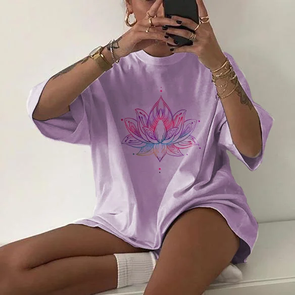   Lotus flower print loose t-shirt designer - Neojana