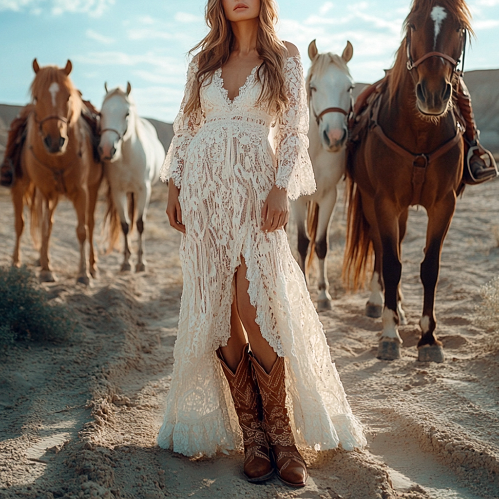 Western Cowboy Elegance Bohemian Lace Dress