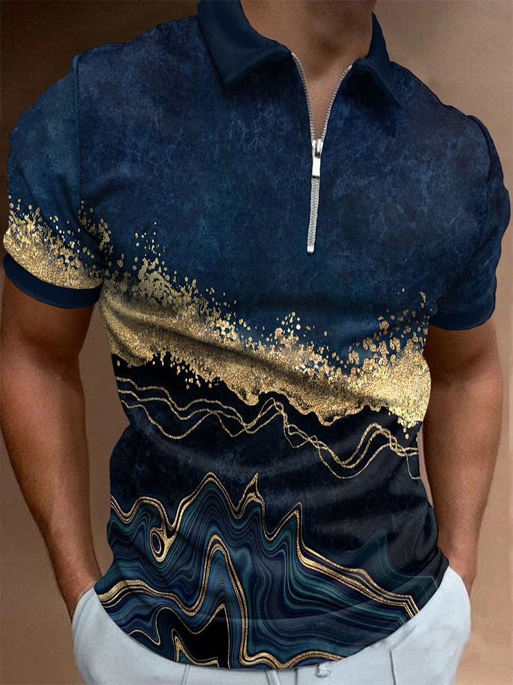 Men's Abstract Blue Graffiti Casual Polo Shirt