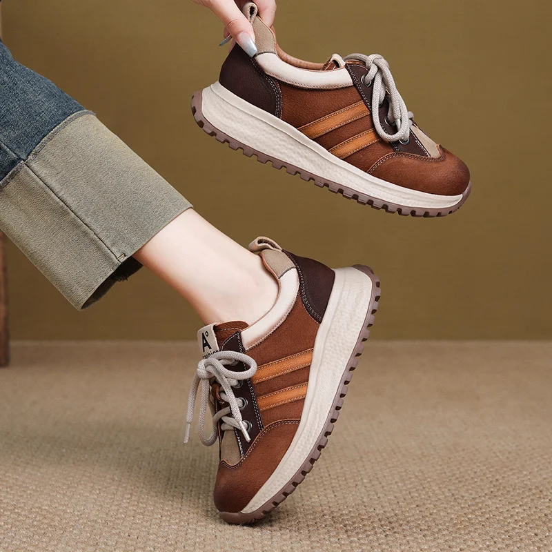 Yyvonne Cowhedular Leather-Spighty Forrest Aggan Shoes Spring And Autumn New Casual Women's Shoes Round-Headed Flat Single Shoes