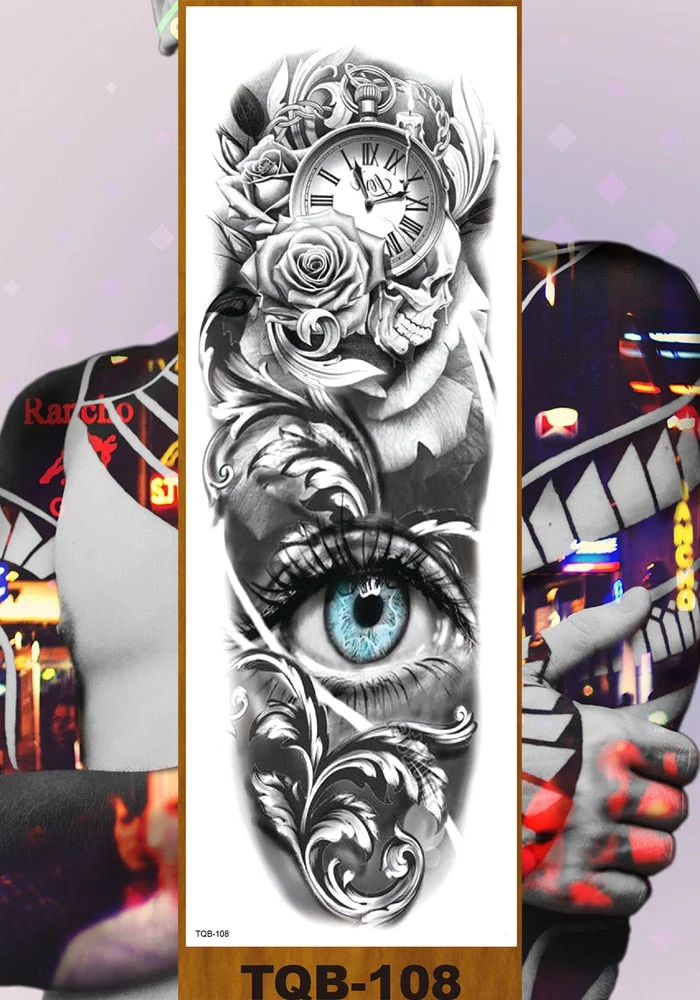 Full Flower Arm Temporary Tattoo Sticker Men Women Adult Girl Body Leg Sexy Fake Tatoo Butterfly Fairy Hummingbird Colorful Tree