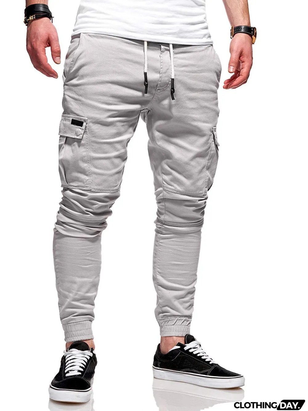 Fall/Winter Patch Pocket Tight Pants Tie Elastic Sports Slack Long Casual Pants Jogger Pants