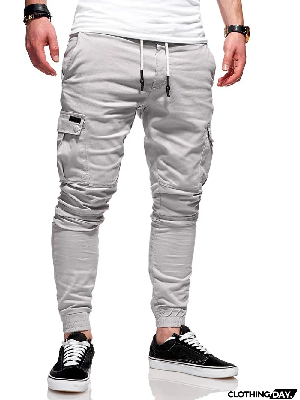Fall/Winter Patch Pocket Tight Pants Tie Elastic Sports Slack Long Casual Pants Jogger Pants