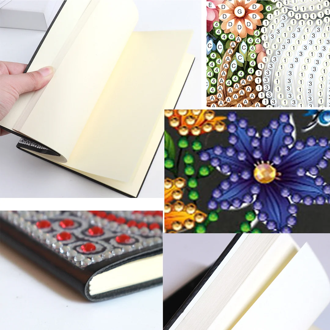 5D DIY Rhinestone Art Painting Notebook Kit for Holiday Birthday Gift (Flower)