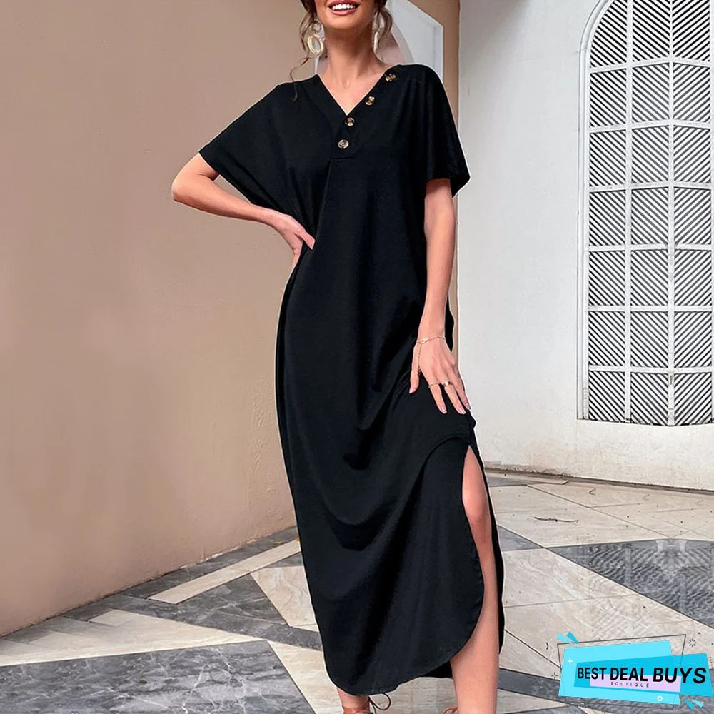 V-Neck Skirt Loose Vintage Dress Black Dresses