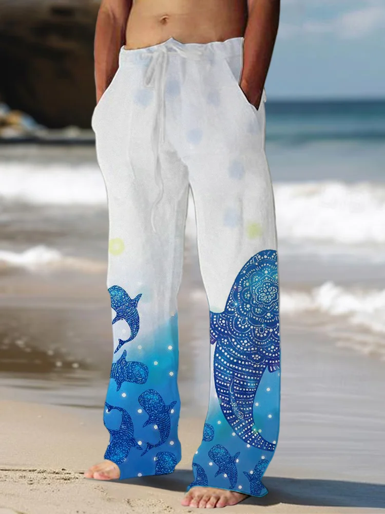Whale Shark Watercolor Art Linen Men's Pants