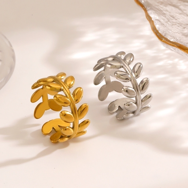 Minimalist Leaves 304 Stainless Steel 18K Gold Plated Open Rings