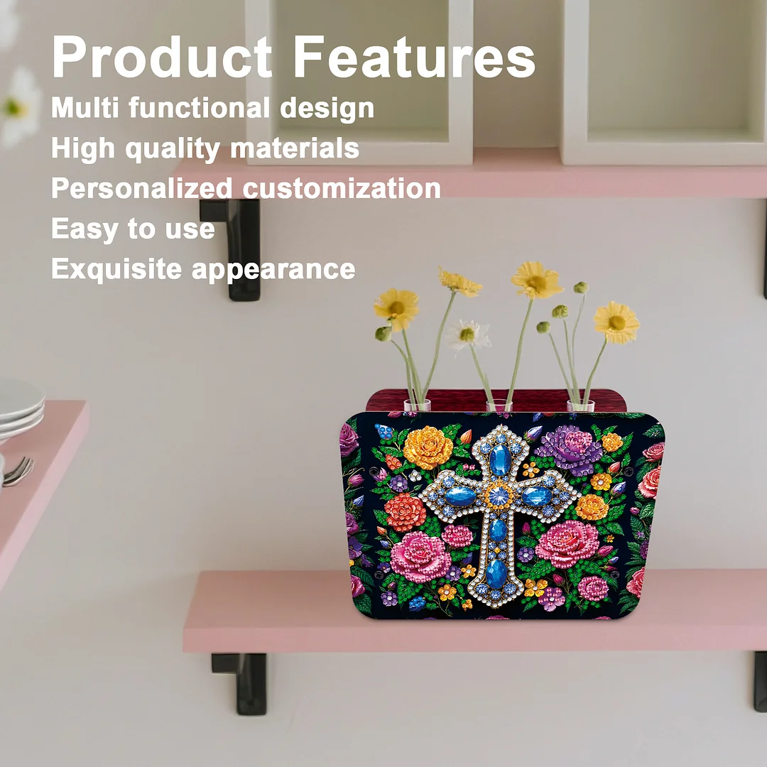 Cross DIY Flower Vase Wooden Double Sided Desktop Diamond Art Kit for Home Decor