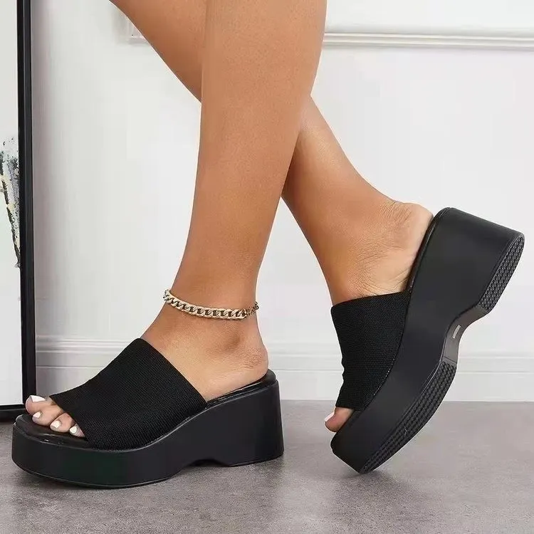 Breakj Breakj Word Thick-Bottomed Slippers Large Code 2025 New Thick-Bottomed Head Wide Strip Slippers Women's Shoes