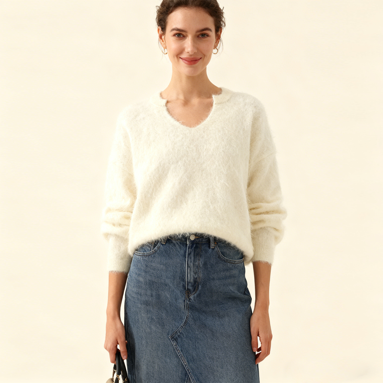Women's Brushed Cashmere Sweater-Versatile Comfort Fit REAL SILK LIFE