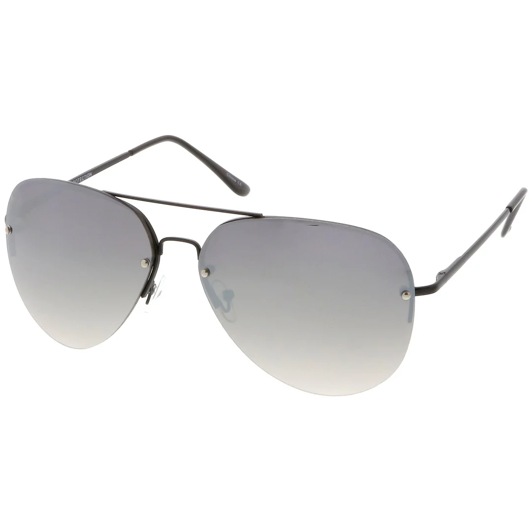 Oversize Rimless Aviator glasses Teardrop Mirrored Lens Metal Slim Arms 65mm