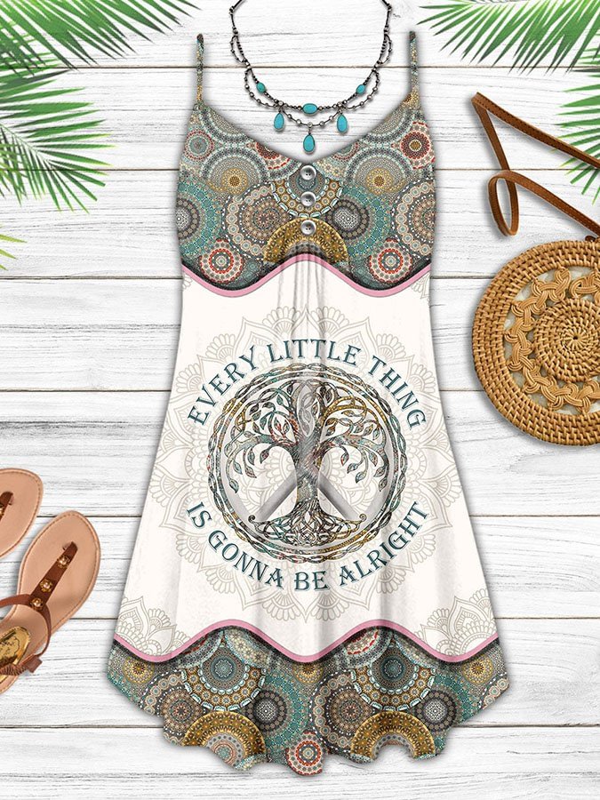 Hippie Mandala Every Little Thing Is Gonna Be Alright Spaghetti Strap Dress