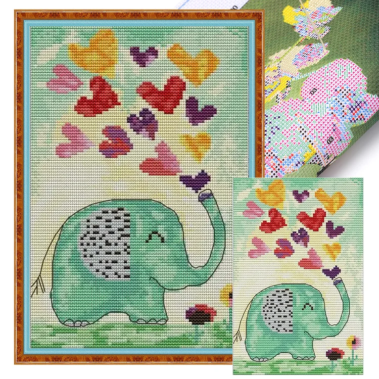 Joy Sunday Love Elephant - Printed Cross Stitch 14CT 17*27CM