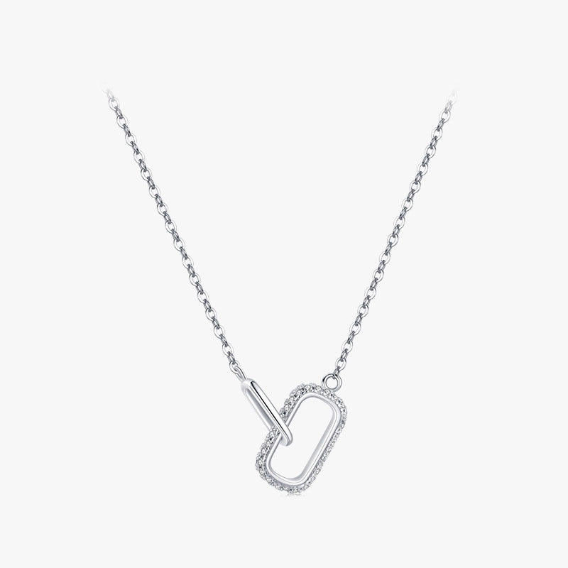 925 Sterling Silver Zircon Cable Chain Plating Inlay Lock Necklace