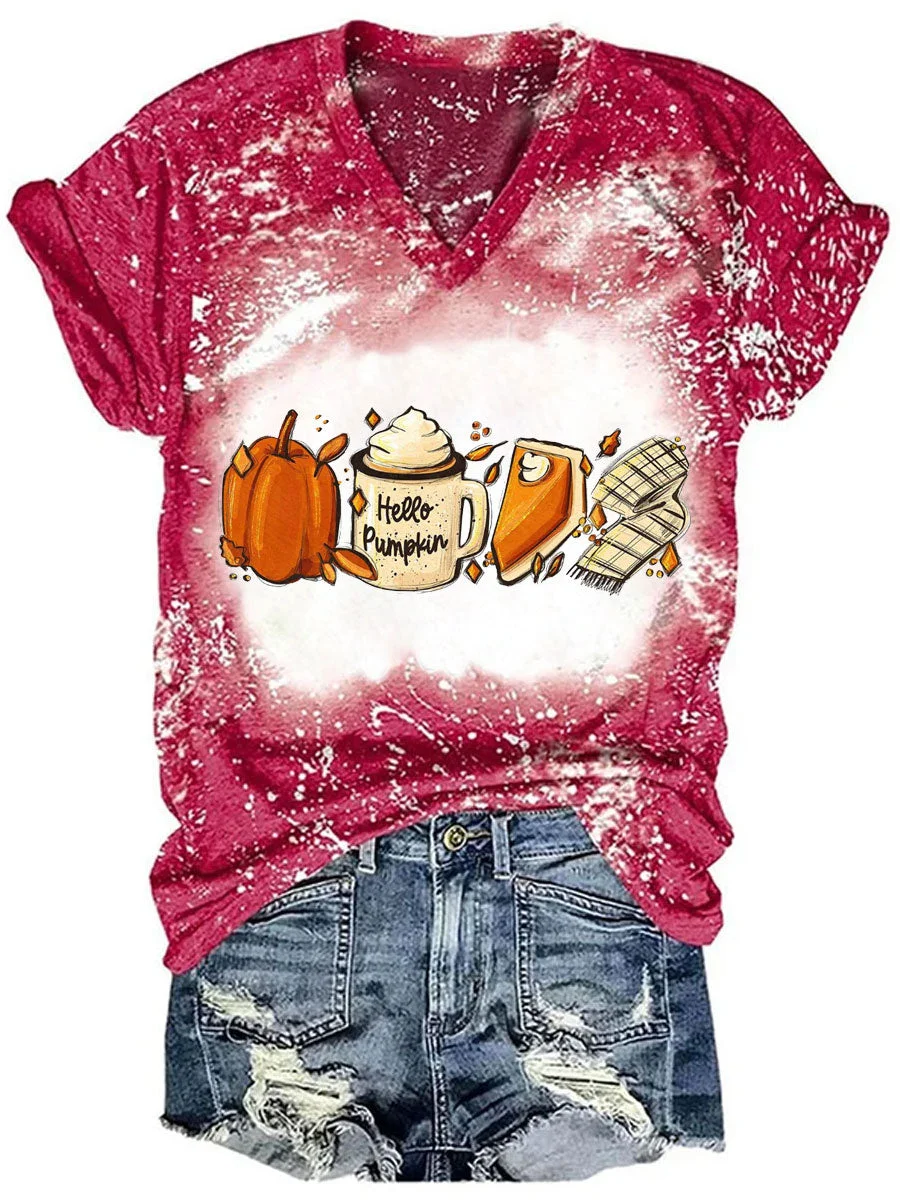 Hello Pumpkin Season Tie Dye V-neck T-shirt