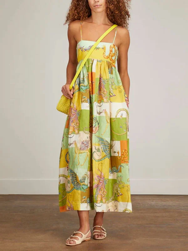 Temperament Playful Print Vacation Sling Women's Dress