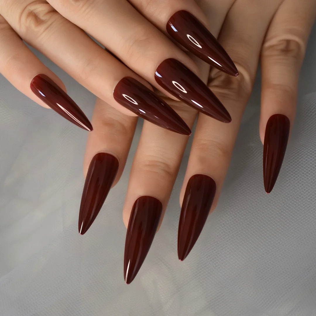 Dark Green Long Stiletto Artificial Press On Nails Sharp Full Cover Glossy Gel False Unas Acrylic Fake Nail Salon Finger Salon-Nail Inspo