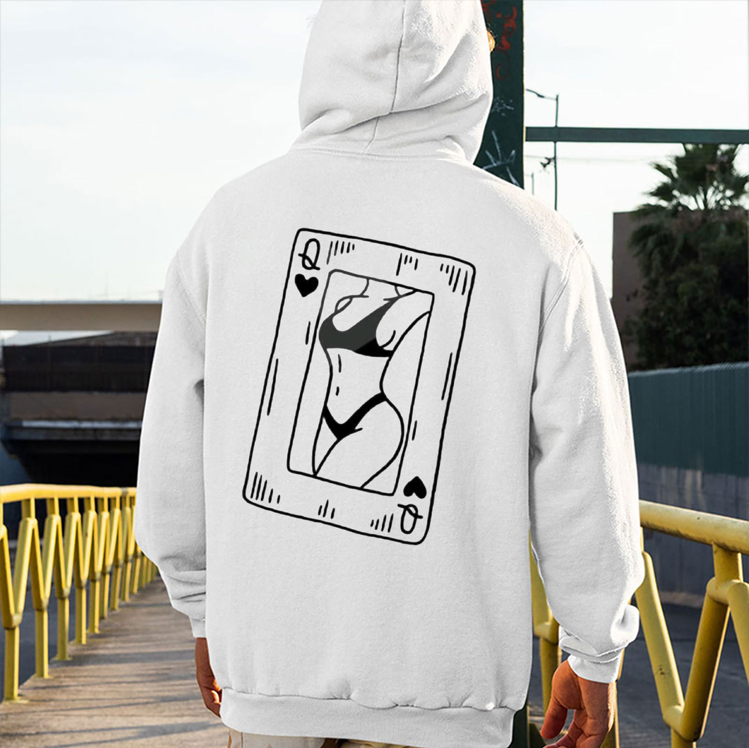 Naked Lady Poker Queen Sexy White Print Hoodie