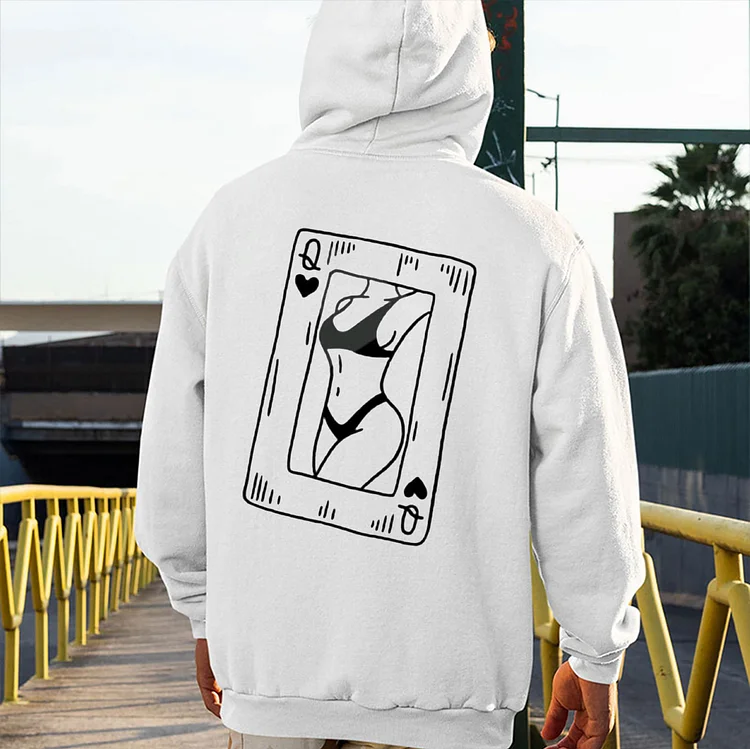 Naked Lady Poker Queen Sexy White Print Hoodie