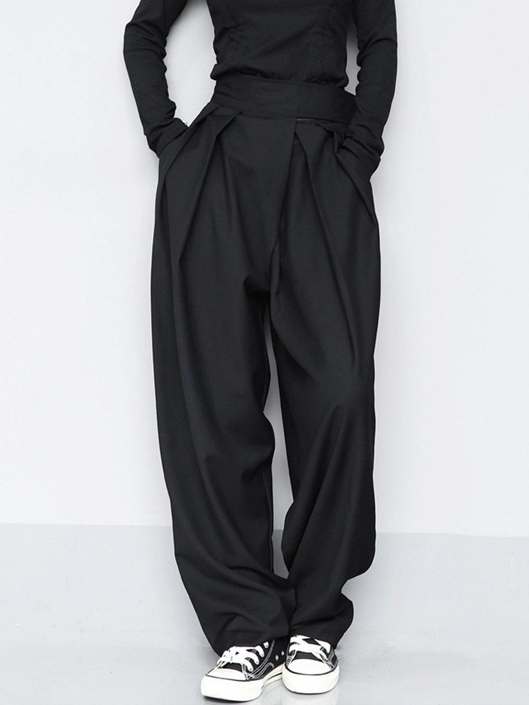 Hook-and-Loop Fastener Wide Leg Pants