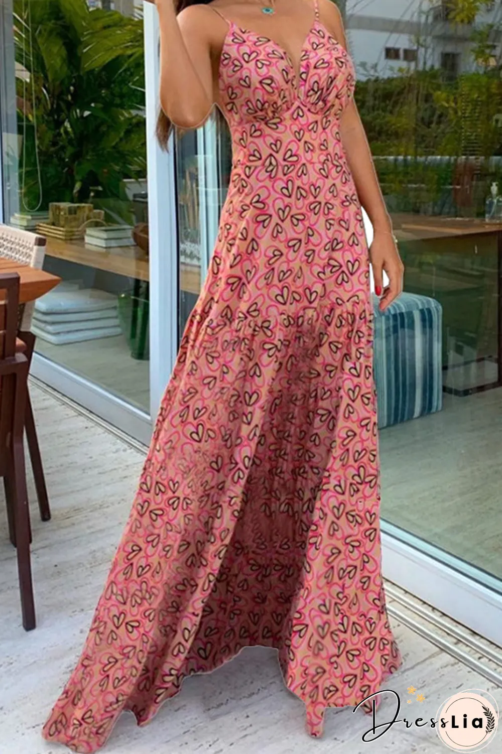 Fashion Print Split Joint Spaghetti Strap Printed Dress Dresses