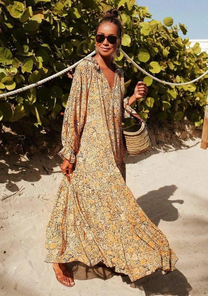Toes in the Sand Floral Print Maxi Dress--vocosishoes