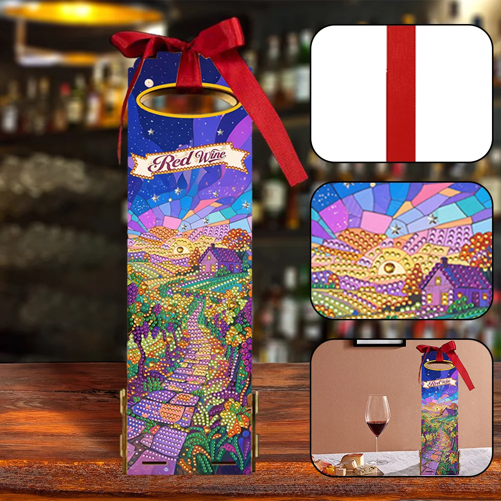 Wooden 5D/DIY Diamond Painting Art Wine Bag Kit for Party Wine Decor (Landscape)