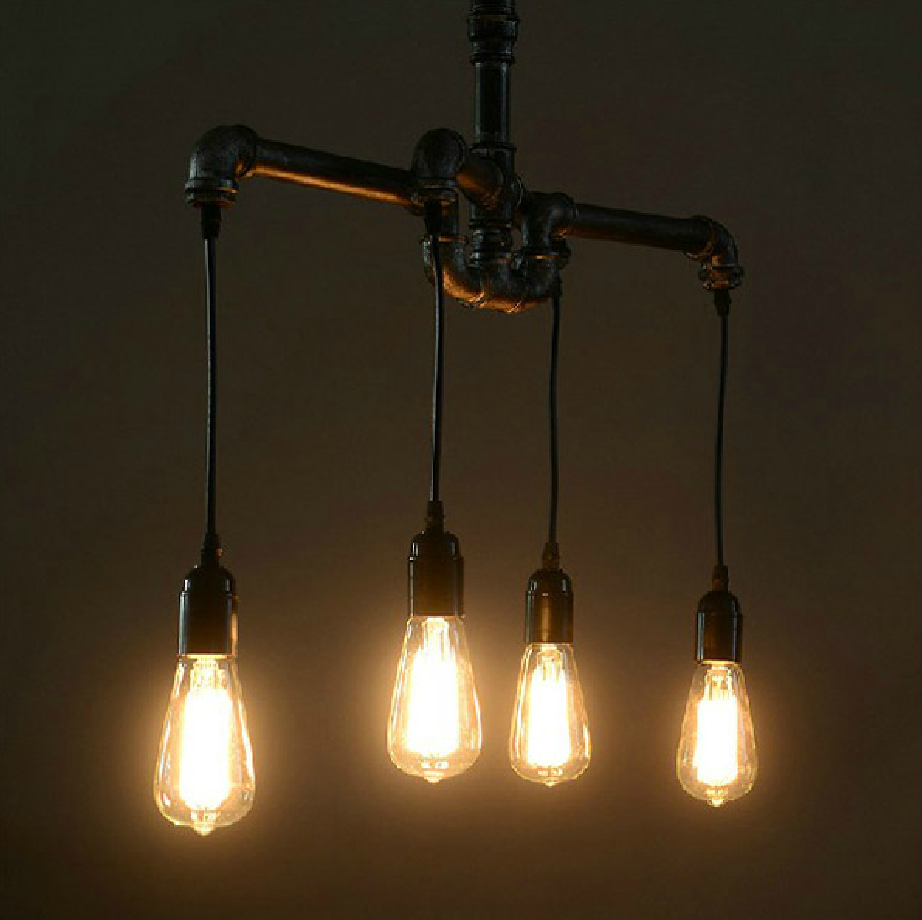 4 head cross water pipe industrial pendant light chandelier