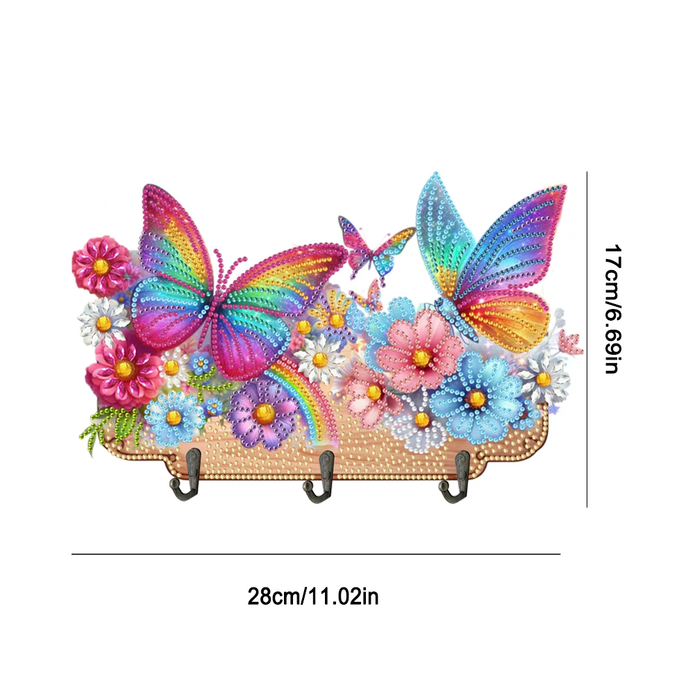 DIY Flower Butterfly Wooden Diamond Painting Hanging Hooks for Beginners Adults(28*18cm)